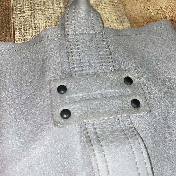 STEPHANE VERDINO LARGE GREY LEATHER TOTE BAG EUC - Picture 4 of 14
